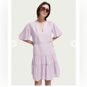 Scotch and soda Gathered V-neck tiered midi dress